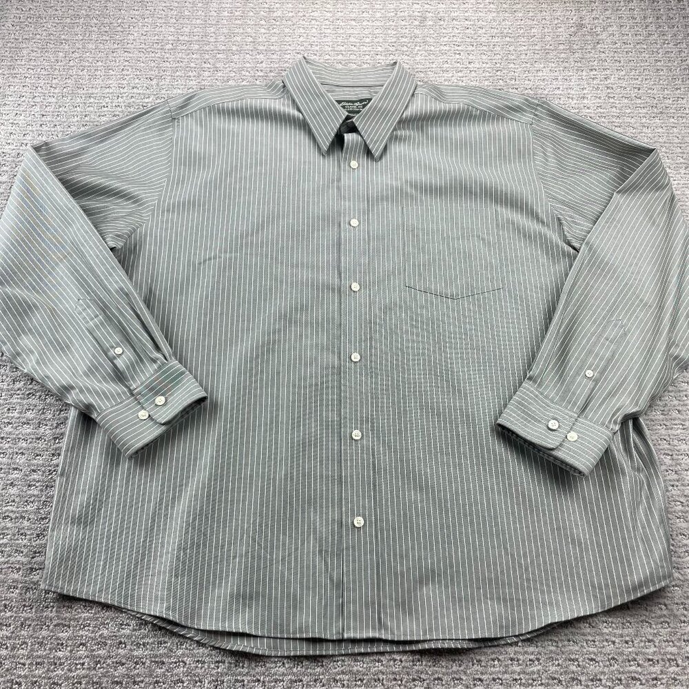Vintage Eddie Bauer Shirt Men XXL Gray Stripes Wrinkle & Stain Resistant Classic
